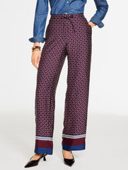 RICH BURGUNDY MULTI WIDE LEG PULL-ON PANTS - RADIANT BORDER | Talbots online