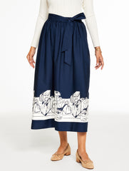 INDIA INK/IVORY MODERN POPLIN PLEATED SKIRT - BON VOYAGE | Talbots US