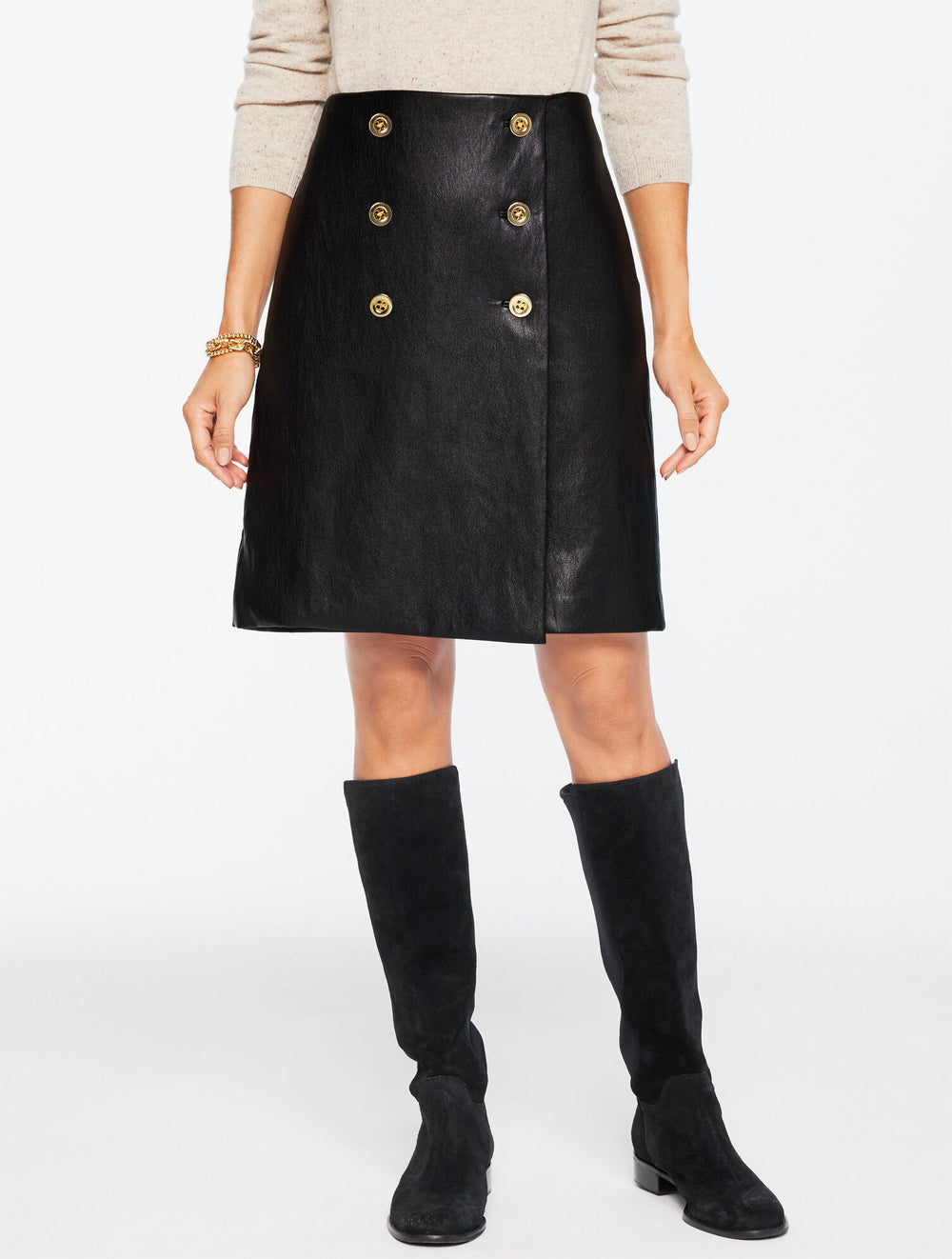 BLACK FAUX LEATHER A-LINE SKIRT | Talbots online