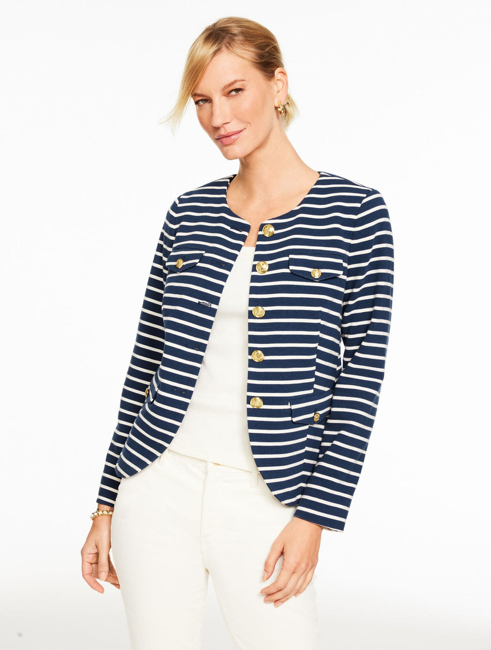 MIDNIGHT/IVORY STRIPE KNIT JACKET | Talbots on sale