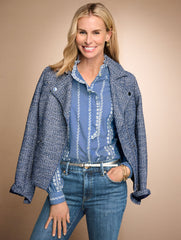 INDIGO MULTI MISTY TWEED MOTO JACKET | Talbots sale