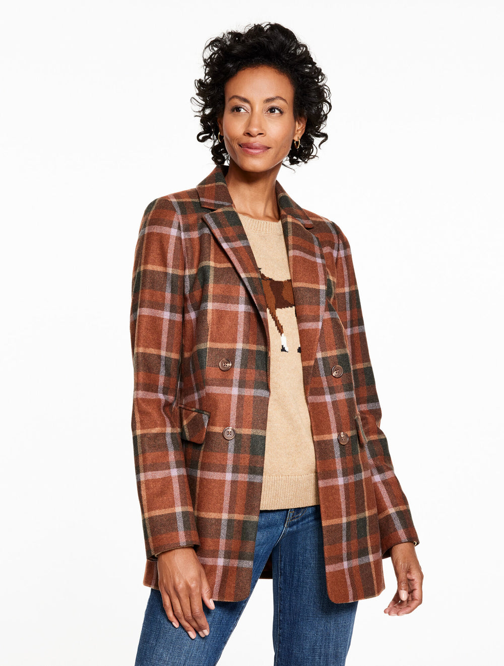 ACORN BROWN MULTI NO CLOSE BLAZER - KELLYNCH PLAID | Talbots for sale