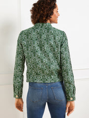 IVORY/GREEN FERN WOODLAND DAMASK JACKET | Talbots outlet