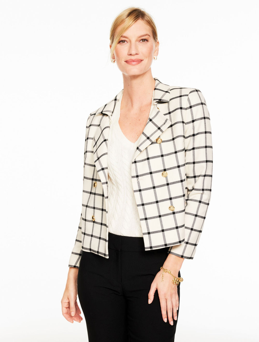 IVORY/BLACK DOUBLE BREASTED JACKET - WINDOWPANE | Talbots near me