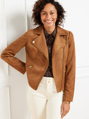 FALL TOBACCO FAUX SUEDE MOTO JACKET | Talbots on sale