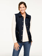 GOLDEN MAIZE|INDIGO BLUE|PINE GROVE|PRETTY PLUM QUILTED BARN VEST | Talbots online