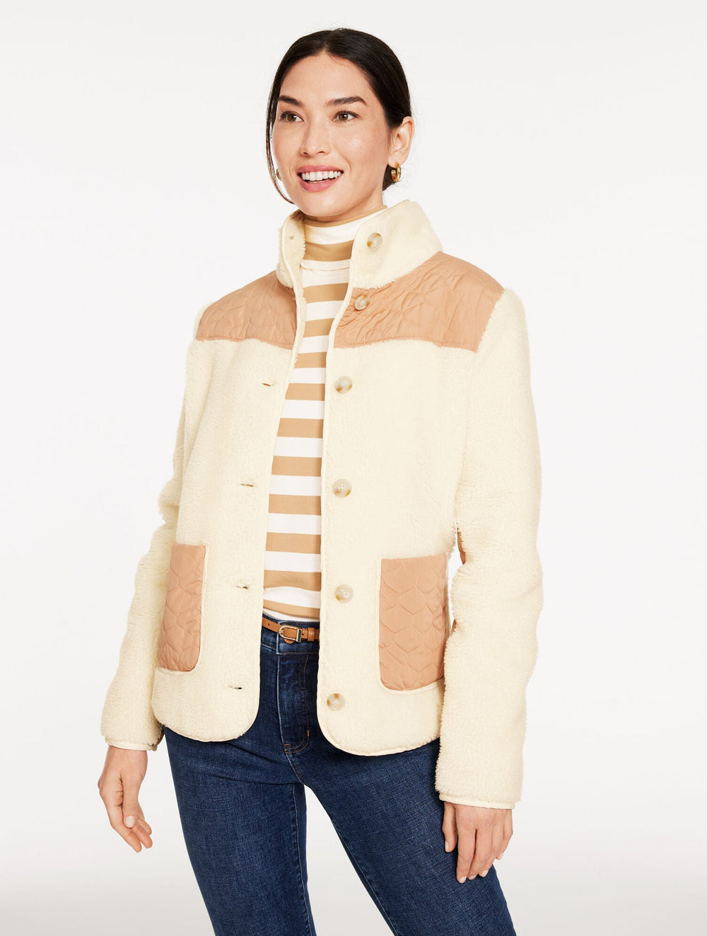 IVORY MIXED MEDIA SHERPA JACKET | Talbots for sale