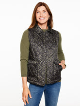BURNT OLIVE MULTI QUILTED BARN VEST - ALLOVER ANIMAL | Talbots outlet