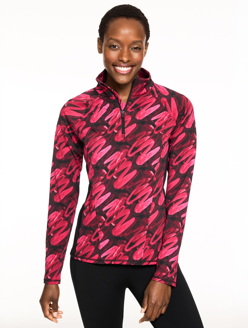 BLACK/PORT WINE PERFORMANCE COMPRESSION HALF ZIP PULLOVER - BRUSHED LINES | Talbots online