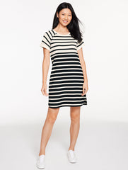 BLACK/IVORY LUXE JERSEY RAGLAN T-SHIRT DRESS - THAMES STRIPE | Talbots on sale
