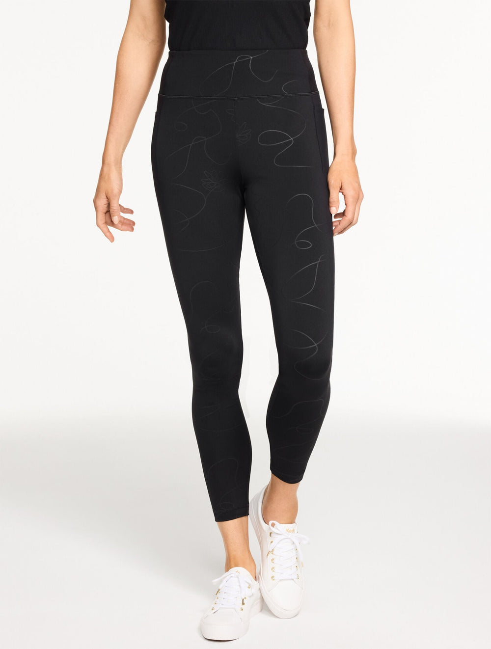 BLACK OUT & ABOUT LEGGINGS - LINEAR FLORAL | Talbots near me