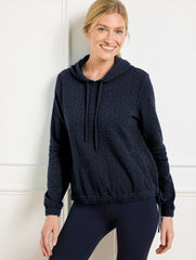 INDIGO BLUE|PARK GREEN PUCKERED JACQUARD DRAWSTRING HOODIE | Talbots online