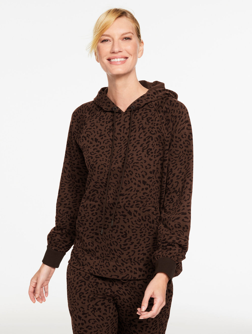 IOLITE HEATHER|DARK CHOCOLATE MULTI FRENCH TERRY HOODIE - TONAL CHEETAH | Talbots discount