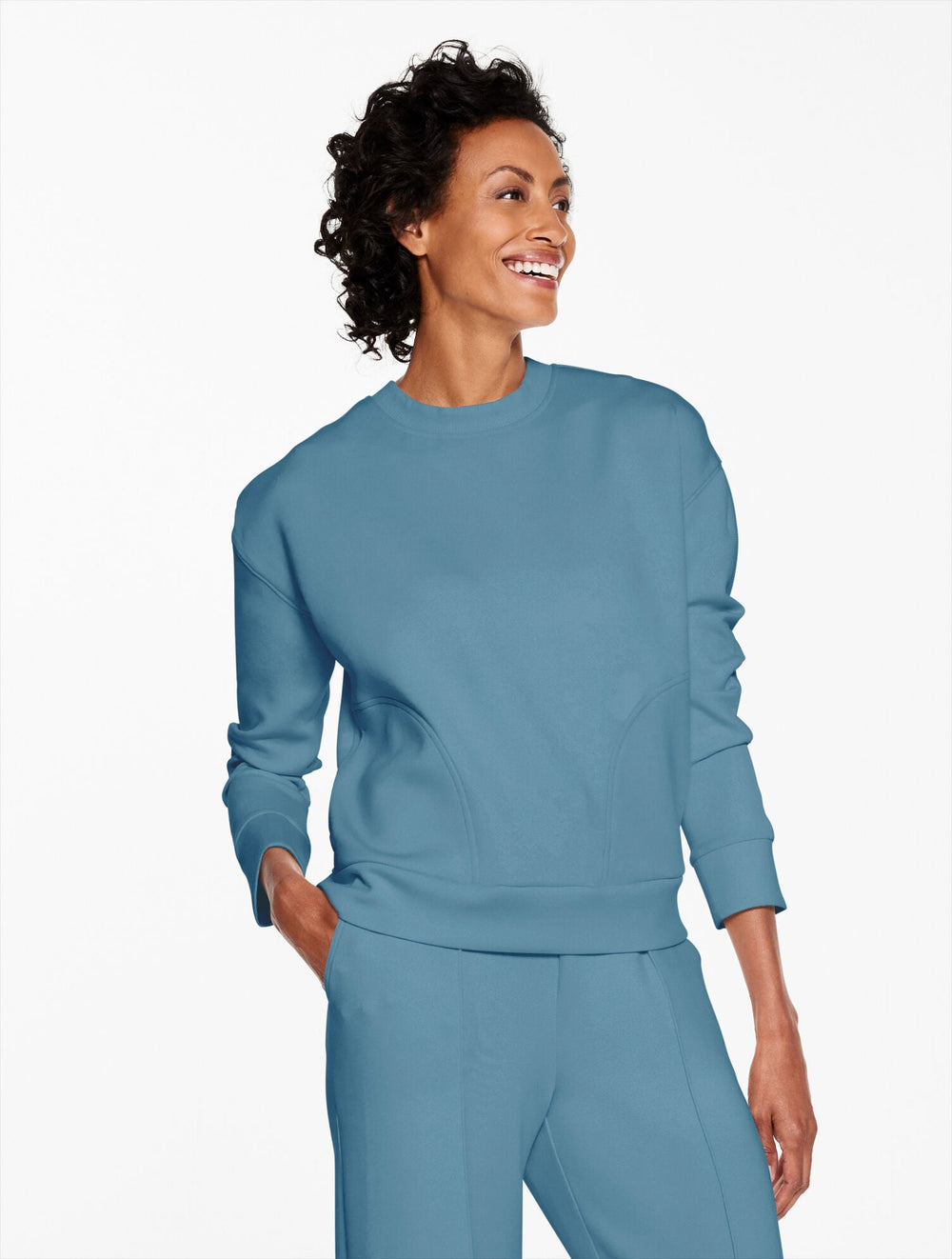 IVORY|MANOR BLUE|PINE GROVE AIRKNIT STRETCH RIBBED CREWNECK PULLOVER | Talbots US