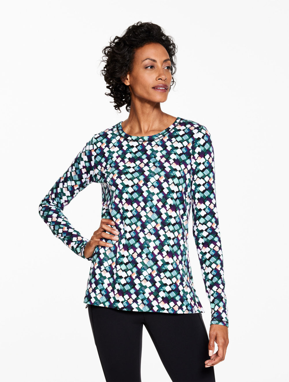 BLACK/PURPLE GARNET SUPERSOFT JERSEY CREWNECK TEE - DAZZLING DIAMONDS | Talbots outlet