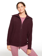 GREY SKY HEATHER|RICH BURGUNDY HEATHER WAFFLE KNIT SWEATER JACKET | Talbots near me