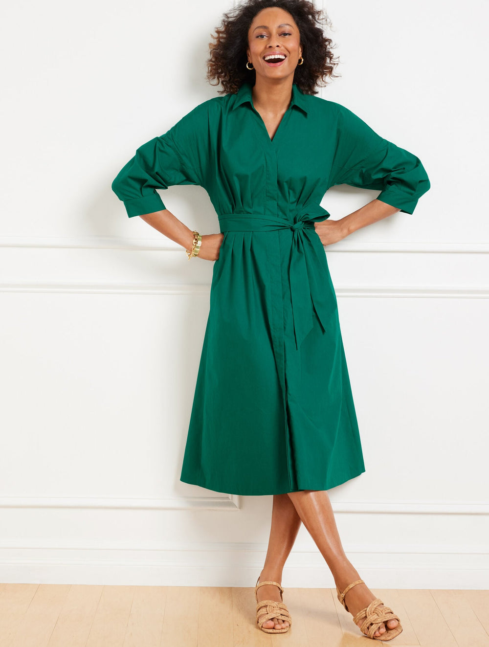 LUSH GREEN MODERN POPLIN PUFF SLEEVE SHIRTDRESS | Talbots for sale