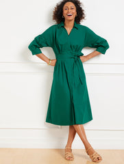 LUSH GREEN MODERN POPLIN PUFF SLEEVE SHIRTDRESS | Talbots for sale