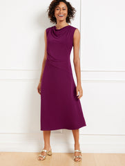 PRETTY PLUM COWL-NECK MATTE JERSEY DRESS | Talbots on sale