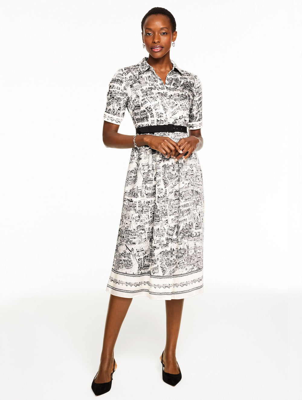 IVORY/BLACK SOFT SHIRTDRESS - LONDON MAP | Talbots online