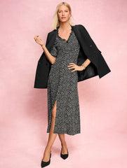 BLACK/IVORY FIT & FLARE MIDI DRESS - DARLING DOT | Talbots on sale