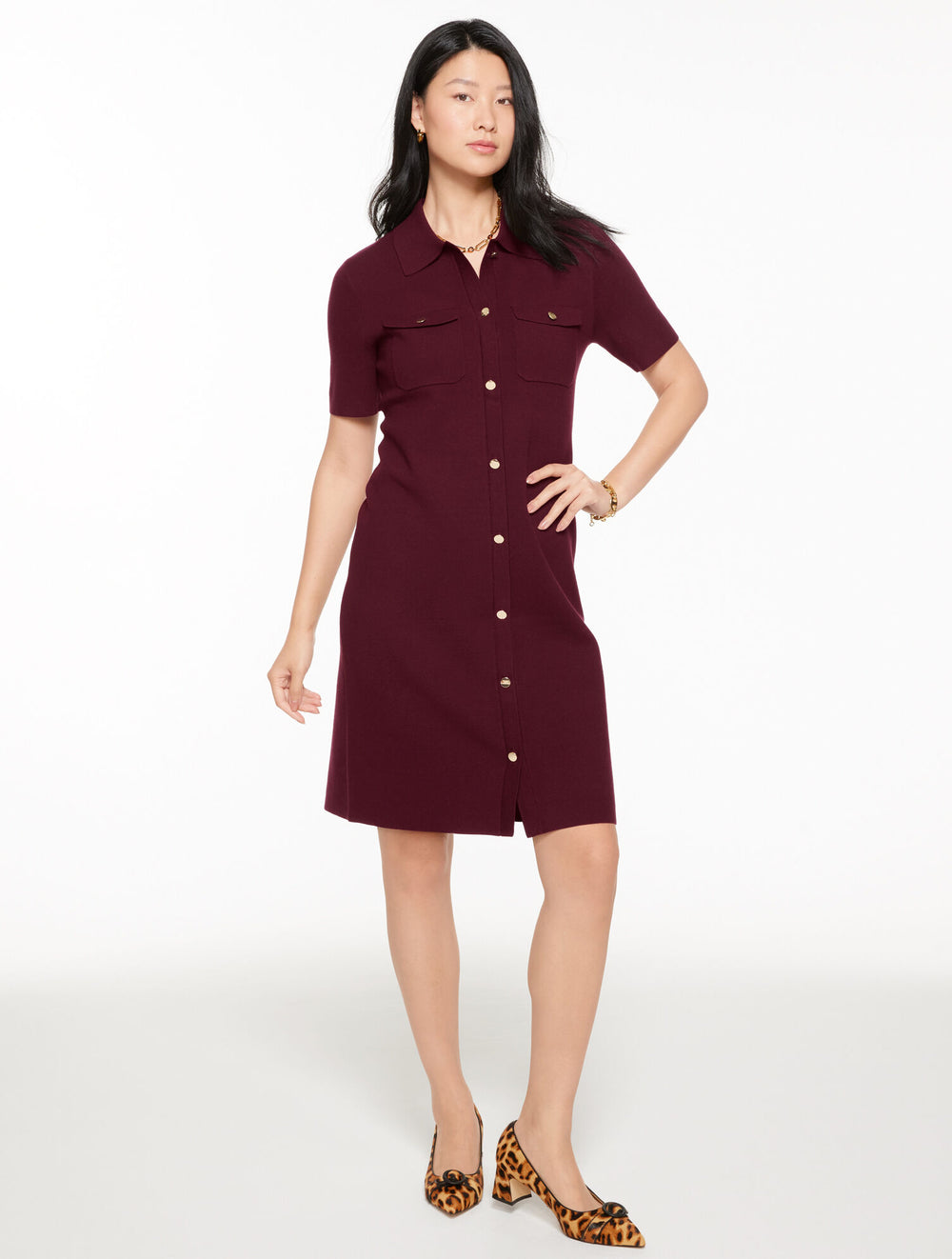 RICH BURGUNDY BUTTON FRONT SHIFT DRESS | Talbots US