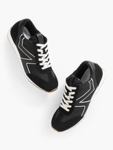 BLACK|SESAME ALEX LEATHER & NYLON SNEAKERS | Talbots outlet