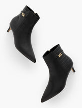 BLACK|DARK WALNUT KAIT NAPPA CURVED HEEL ANKLE BOOTS | Talbots on sale