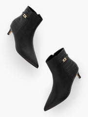 BLACK|DARK WALNUT KAIT NAPPA CURVED HEEL ANKLE BOOTS | Talbots on sale