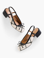 IVORY/BLACK MARLOW WINDOWPANE SLINGBACK PUMPS | Talbots on sale