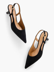 BLACK OLIVIA SUEDE SLINGBACK KITTEN HEEL PUMPS | Talbots sale
