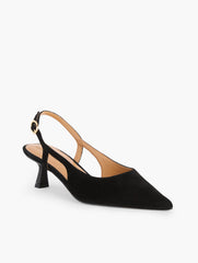 BLACK OLIVIA SUEDE SLINGBACK KITTEN HEEL PUMPS | Talbots sale