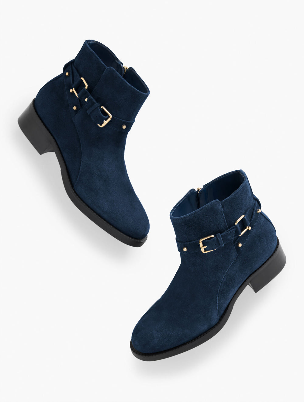COGNAC|INDIGO WAVERLY STUDS SUEDE ANKLE BOOTS | Talbots sale