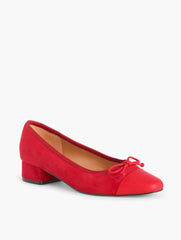 BLACK|BRIGHT APPLE VANESSA CAP TOE SUEDE BLOCK HEEL PUMPS | Talbots discount