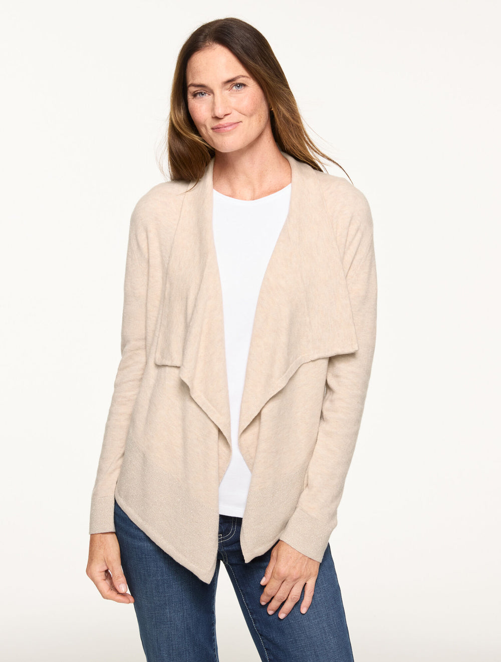 MAPLE OAT HEATHER PLUS EXCLUSIVE METALLIC THREADED FLYAWAY | Talbots outlet