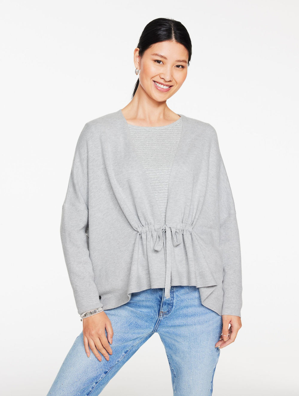 GREY SKY HEATHER GATHERED WAIST FLYAWAY CARDIGAN | Talbots for sale