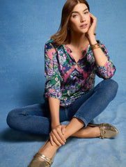 LUSH GREEN MULTI SATIN TOP - ELABORATE MEDALLION | Talbots sale