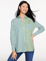 BRIGHT ROSE/WHITE|LUSH GREEN/WHITE POPLIN TOP - TAILORED STRIPE | Talbots for sale