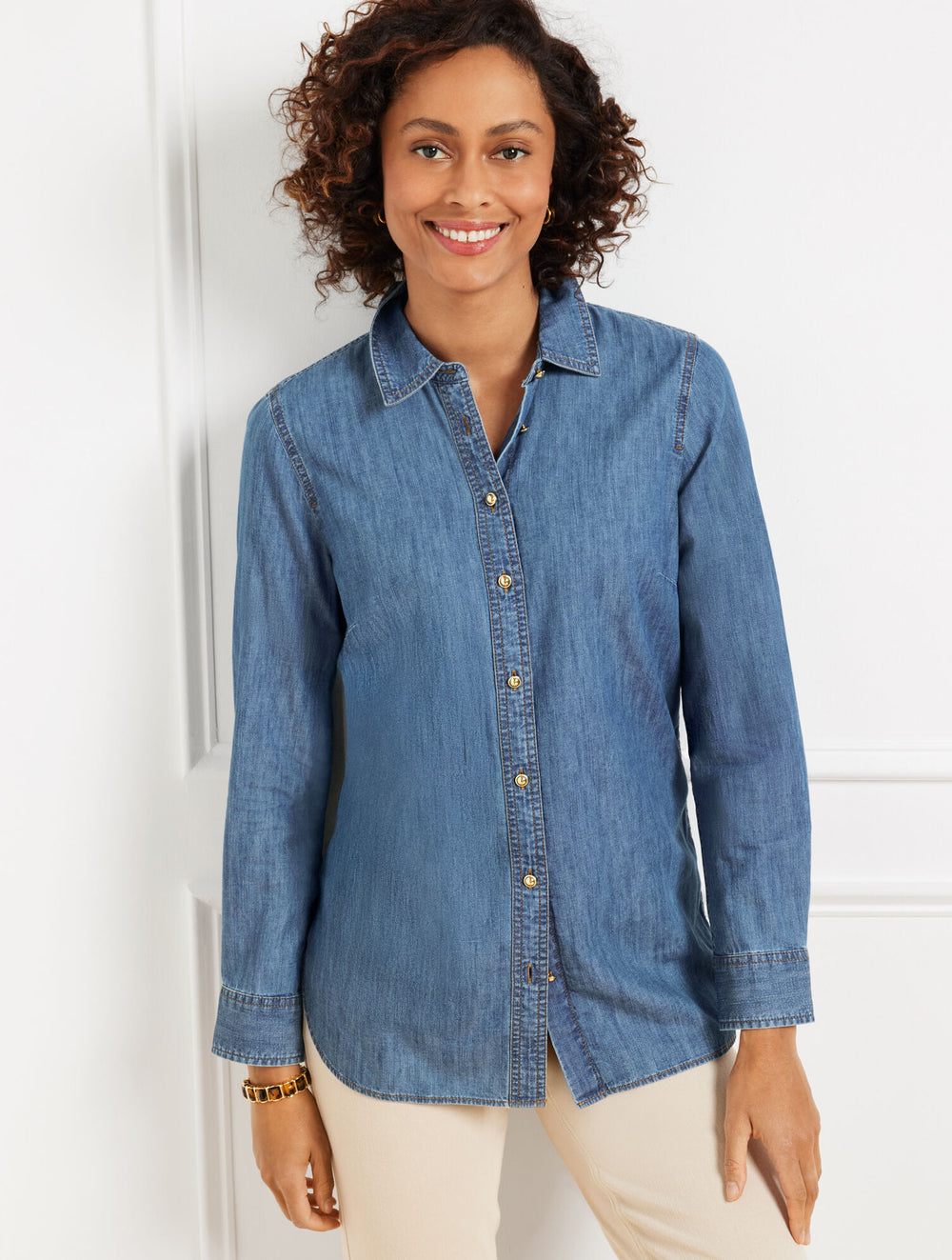 SAPPHIRE LAKE WASH DENIM BUTTON FRONT SHIRT | Talbots for sale