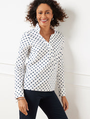 WHITE/INDIA INK NON-IRON POPOVER - LOVELY DOTS | Talbots outlet