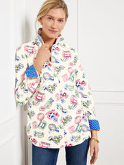 IVORY MULTI MODERN CLASSIC SHIRT - PASSPORT STAMPS | Talbots discount