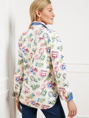 IVORY MULTI MODERN CLASSIC SHIRT - PASSPORT STAMPS | Talbots discount