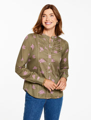 BURNT OLIVE/PINK LAVENDER LACE TRIM SHIRT - FLORAL CLUSTERS | Talbots discount