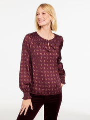RICH BURGUNDY MULTI SMOCKED TOP - CHARMING HORSE | Talbots on sale