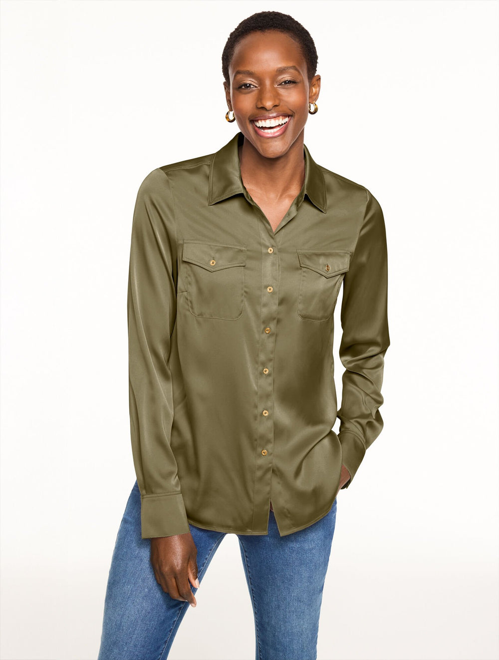 BURNT OLIVE|DARK WALNUT|PORT WINE|SOFT SAND|WARM BLUSH SOFT SATIN CHARMEUSE SHIRT | Talbots online