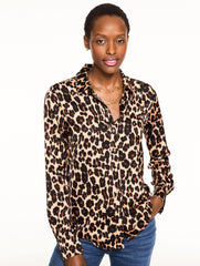 TOASTED COCONUT/BLACK SOFT SATIN CHARMEUSE SHIRT - OPULENT OCELOT | Talbots for sale