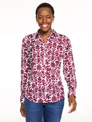 WHITE/RICH BURGUNDY NON-IRON PERFECT SHIRT - SPECKLED SCROLL | Talbots outlet