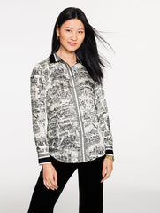 IVORY/BLACK BUTTON FRONT SHIRT - LONDON MAP | Talbots sale