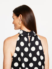 BLACK/IVORY TIE NECK HALTER TOP - BRILLIANT DOT | Talbots online