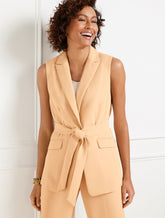 REGENT TAUPE POLISHED CREPE TIE WAIST VEST | Talbots on sale